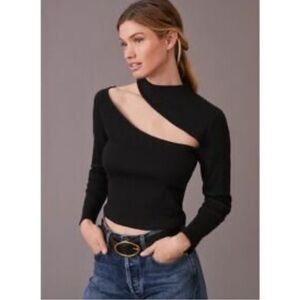 Anthropologie Cut Out Black Ribbed Top
